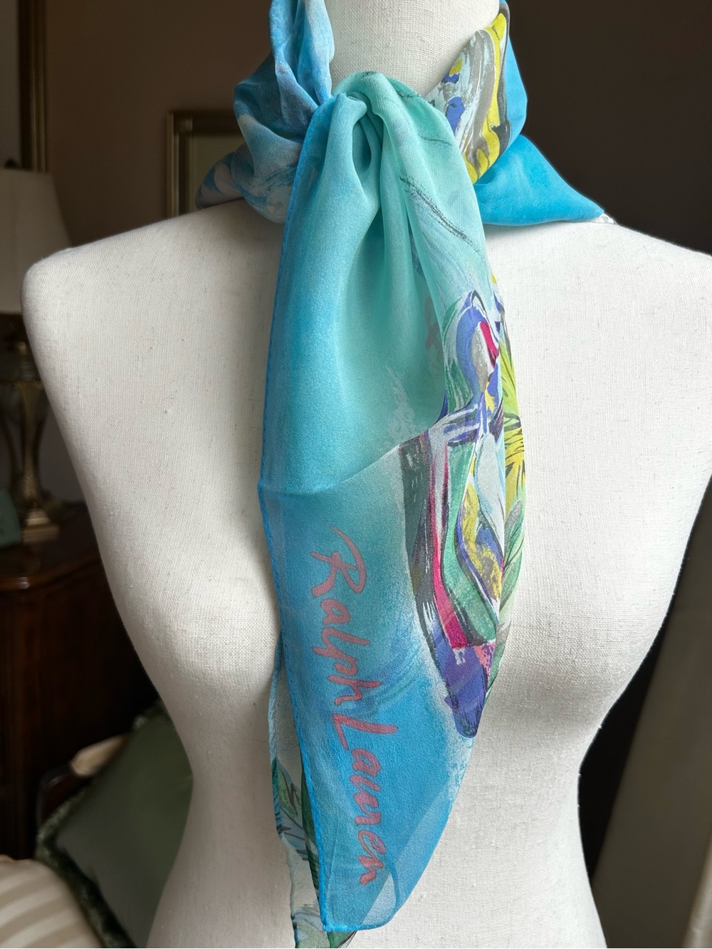 Vintage Ralph Lauren Silk Chiffon ‘Riviera’ Scarf.  Early 1990’s.